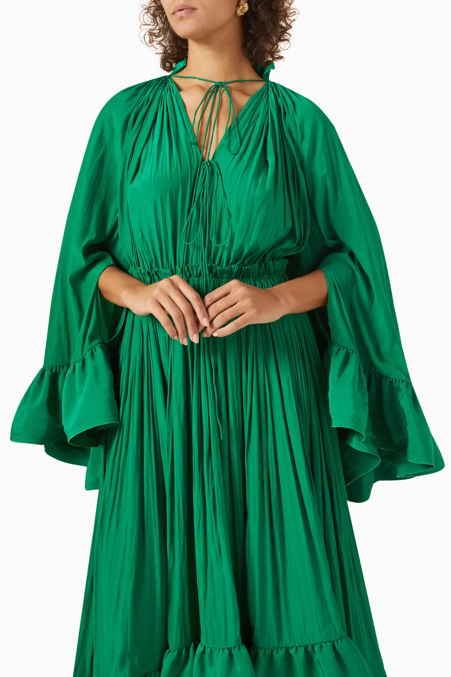 Buy Lanvin Green Ruffle Midi Dress in Charmeuse For Women Online | Ounass  Saudi
