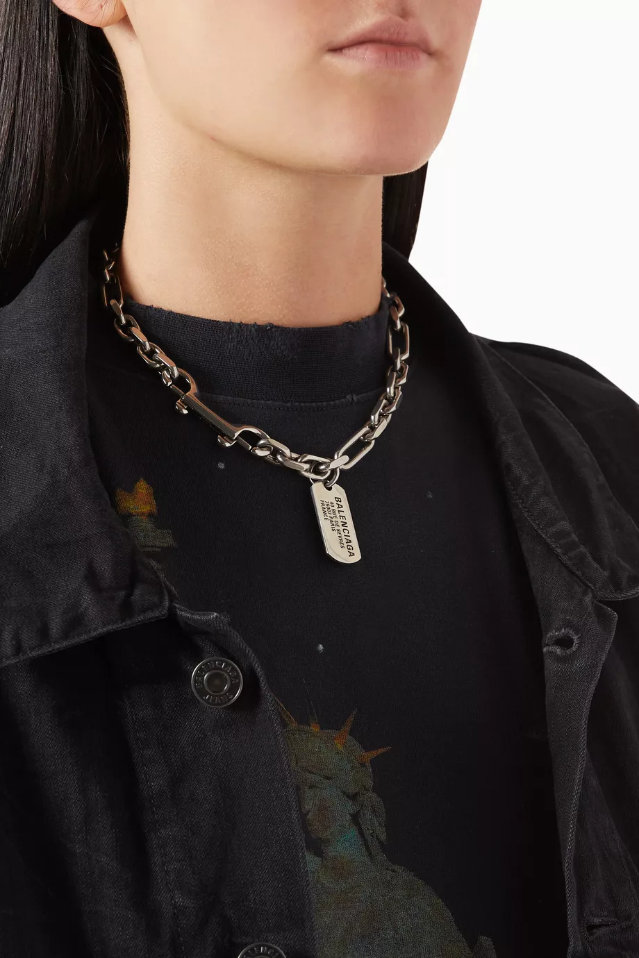 Buy Balenciaga Grey Tags Carabiner Necklace in Brass For Women