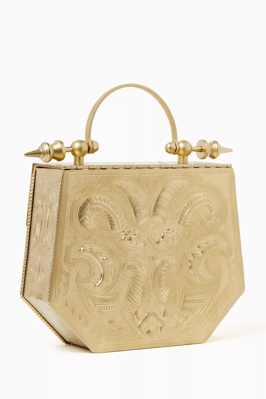 Buy Okhtein Gold Palmette Hexagon Minaudiere Bag in Brass For Women Online Ounass Saudi