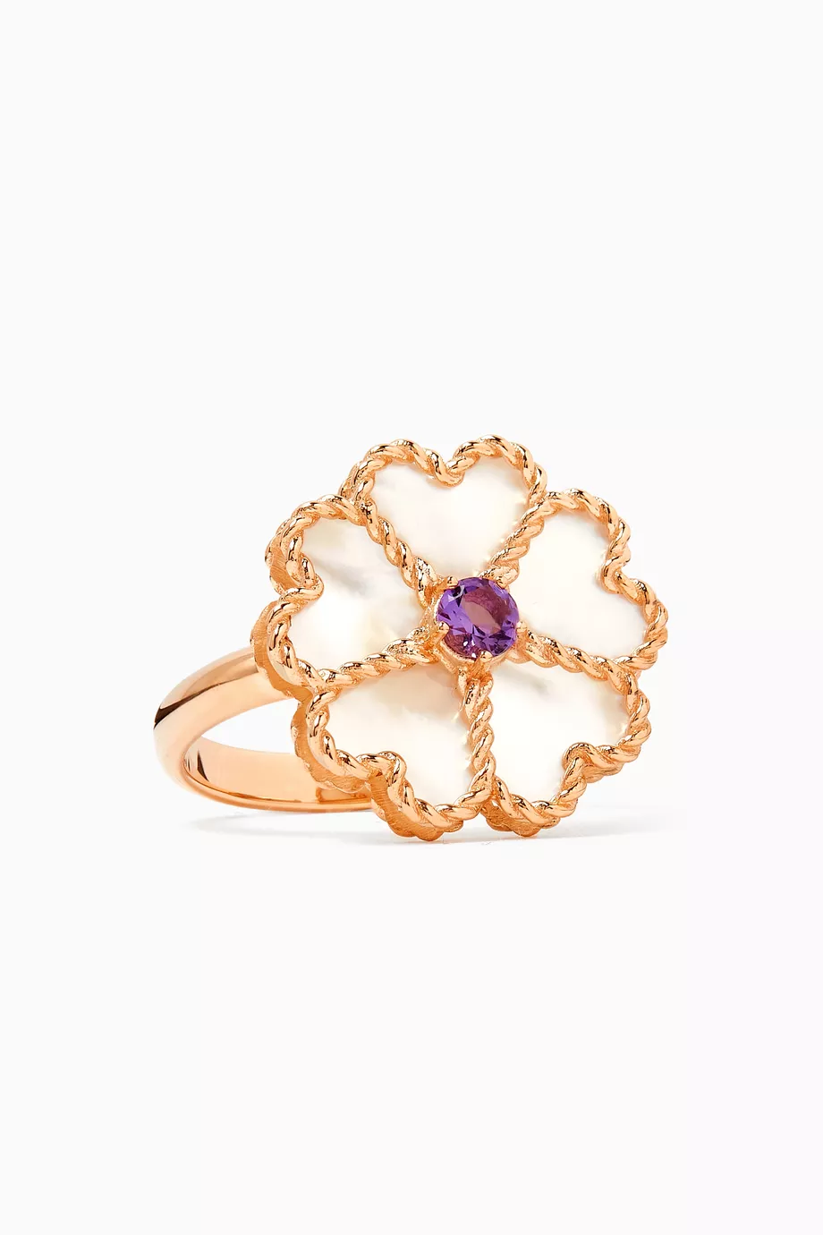 Damas Farfasha Petali del Mare Mother of Pearl Amethyst Ring in