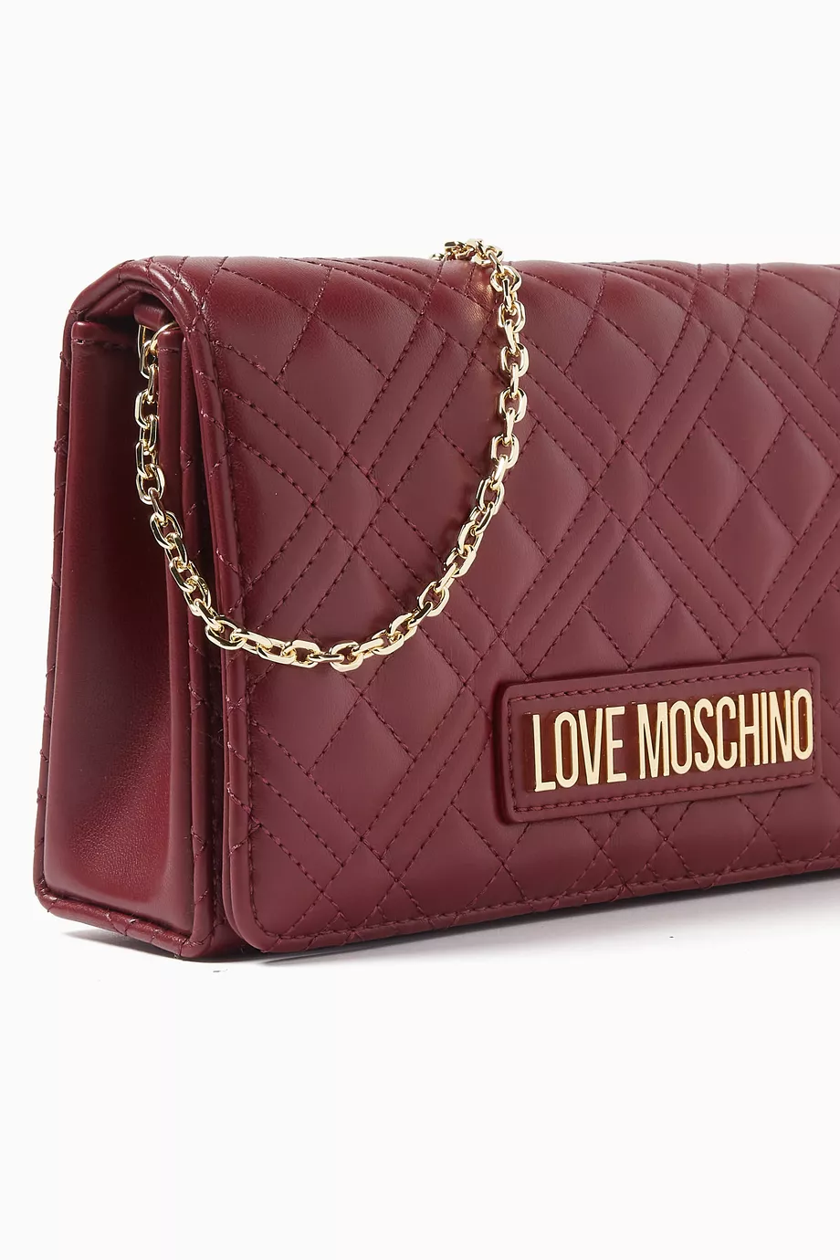 Buy Love Moschino Burgundy Crossbody Bag in Quilted Leather For