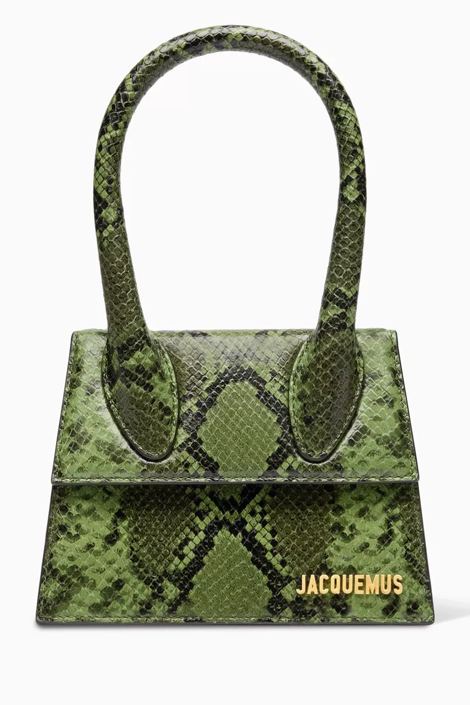 Buy Jacquemus Green Le Chiquito Moyen Tote Bag in Snake Embossed