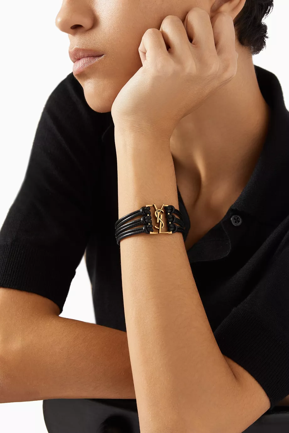 【送料 関税込】 SAINTLAURENT BABYLONE CORD BRACELET Saint Laurent Babylone cord bracelet for Women - Brown in