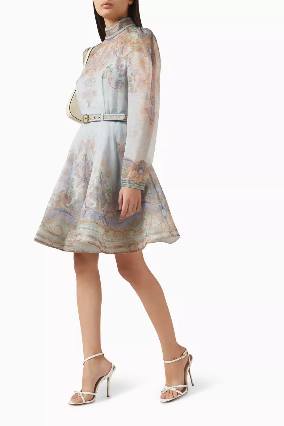 【Zimmermann】EDEN BELTED MINI DRESS ハイネック ベルトミニ Zimmermann Eden Belted Long Sleeve Linen & Silk Minidress