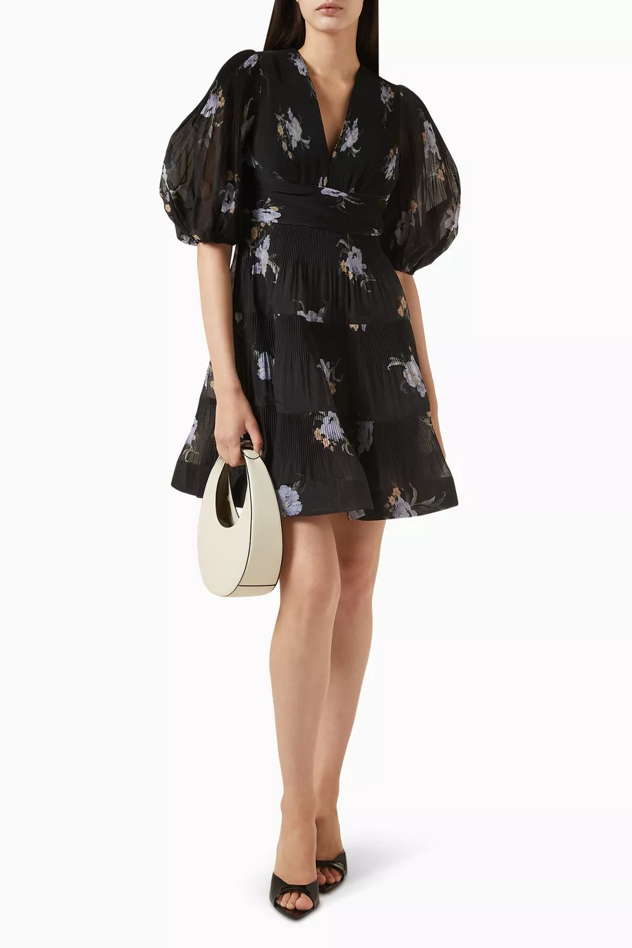 Buy Zimmermann Black Floral Pleated Mini Dress For Women