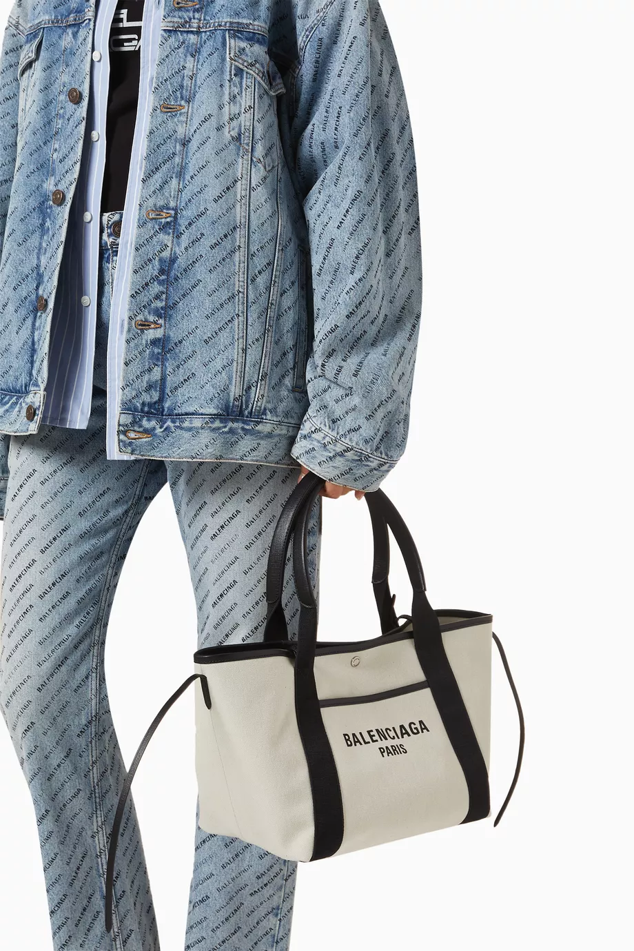 Buy Balenciaga Neutral Medium Biarritz Tote Bag in Cotton