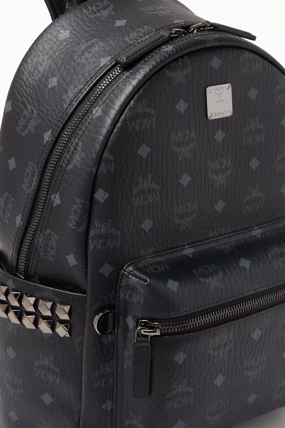 Buy MCM Black Stark Side Studs Backpack in Visetos For Men Online