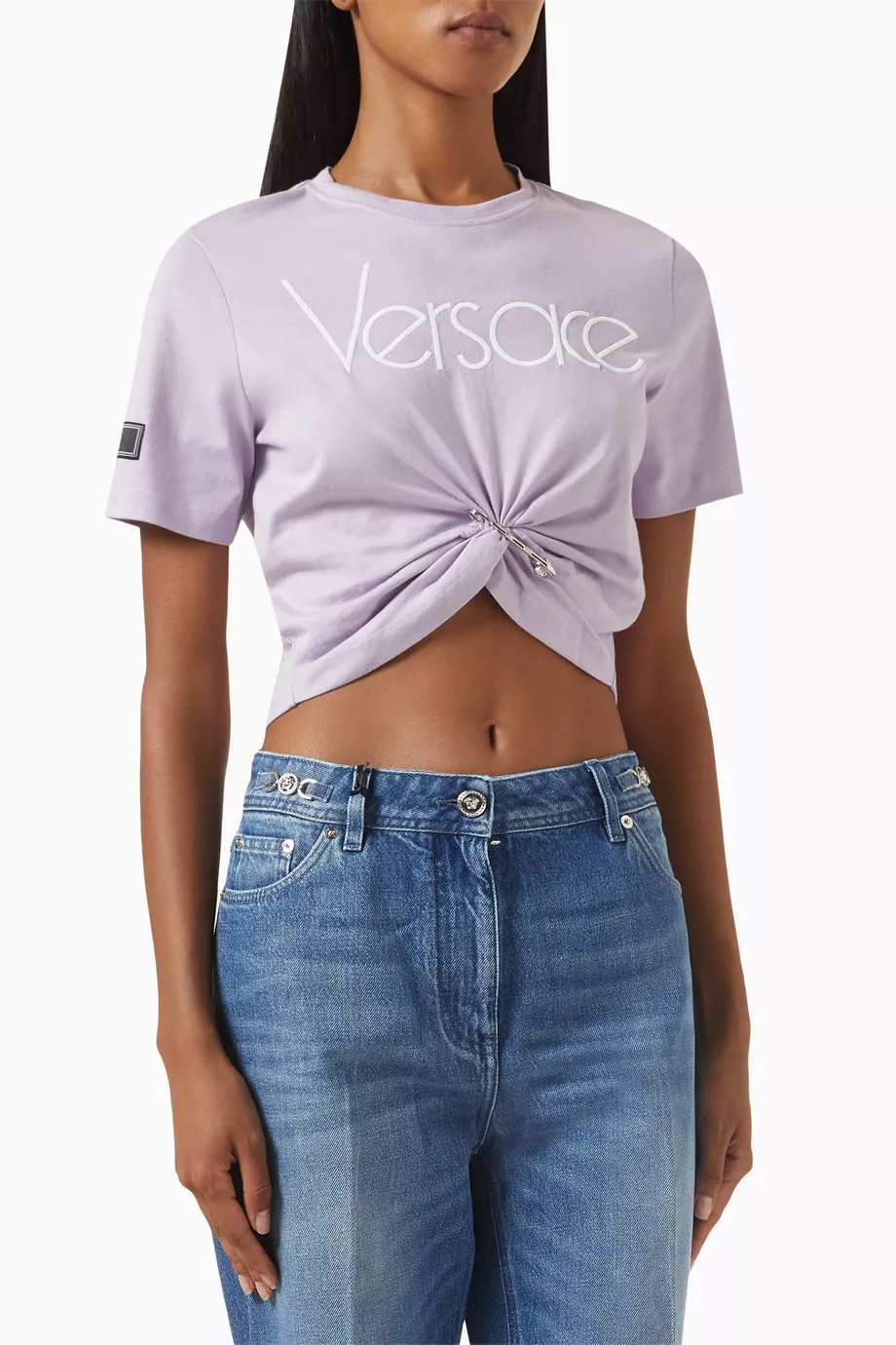 【関税＆送料込み】Versace Safety Pin Cropped T-Shirt Cloth Versace Safety Pin Cropped T-shirt | Purple | FARFETCH