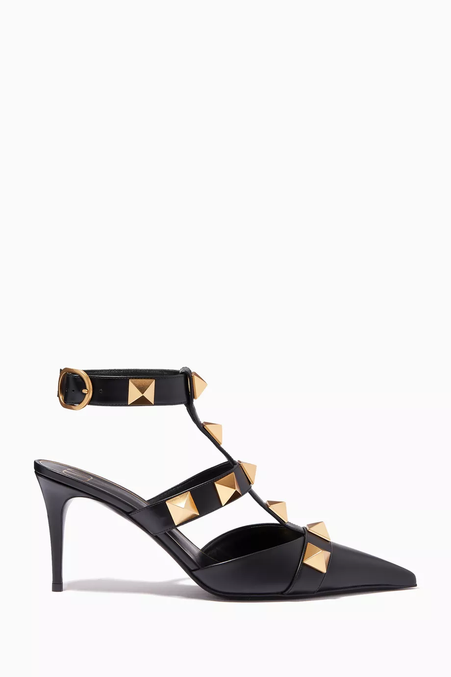 Buy Valentino Garavani Black Roman Stud 80 Caged Pumps in Leather