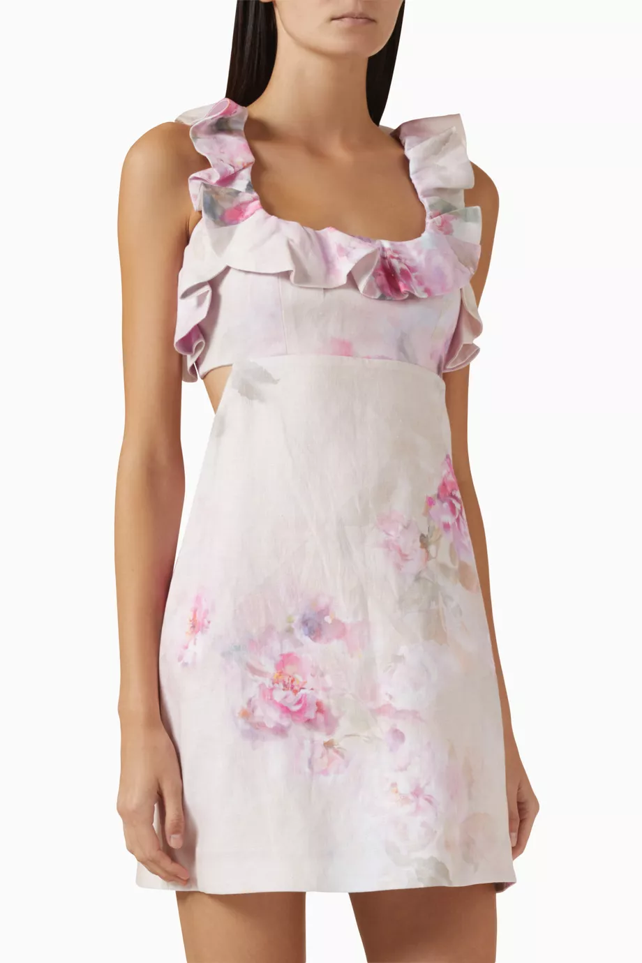 Buy Zimmermann Pink Crush Frill Mini Dress in Linen For