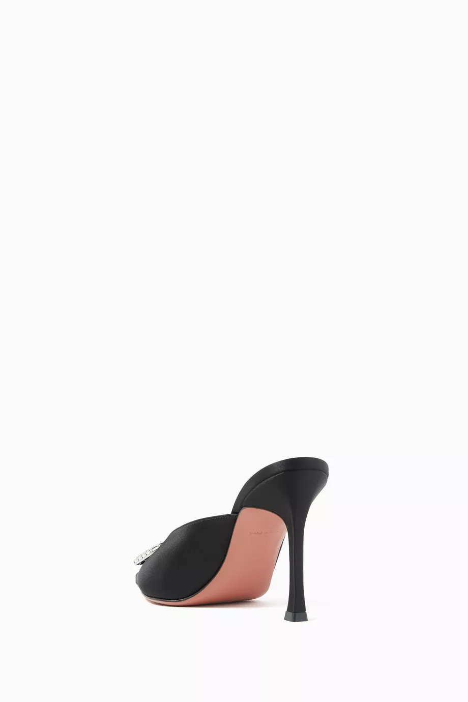 Buy Amina Muaddi Black Camelia 90 Crystal Mules in Satin For
