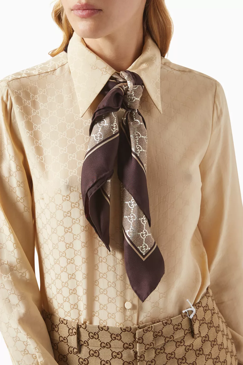 Buy Gucci Brown GG Square Scarf in Silk For Women Online Ounass