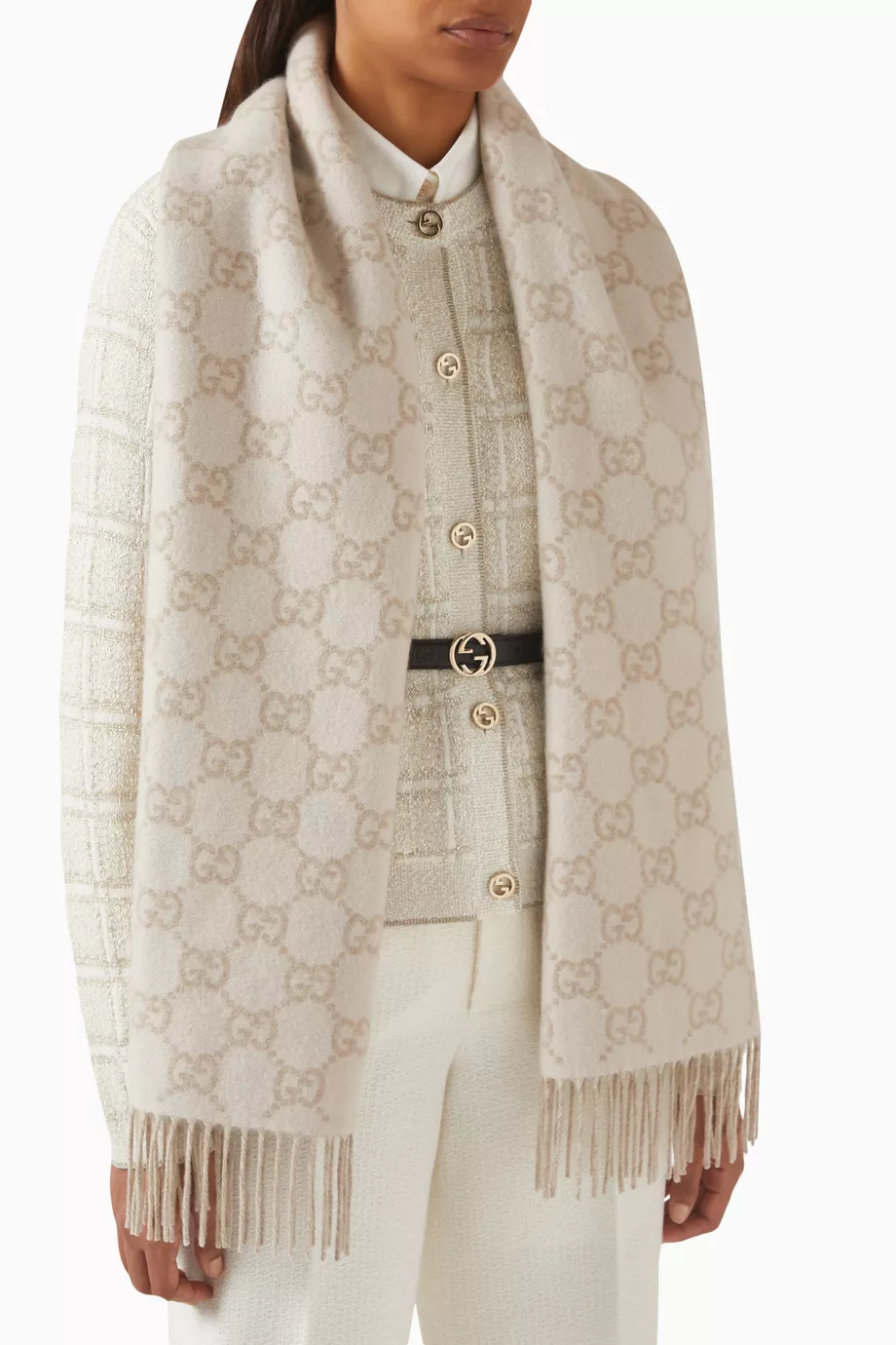 Buy Gucci White Shawl in GG Cashmere For Women Online | Ounass Saudi