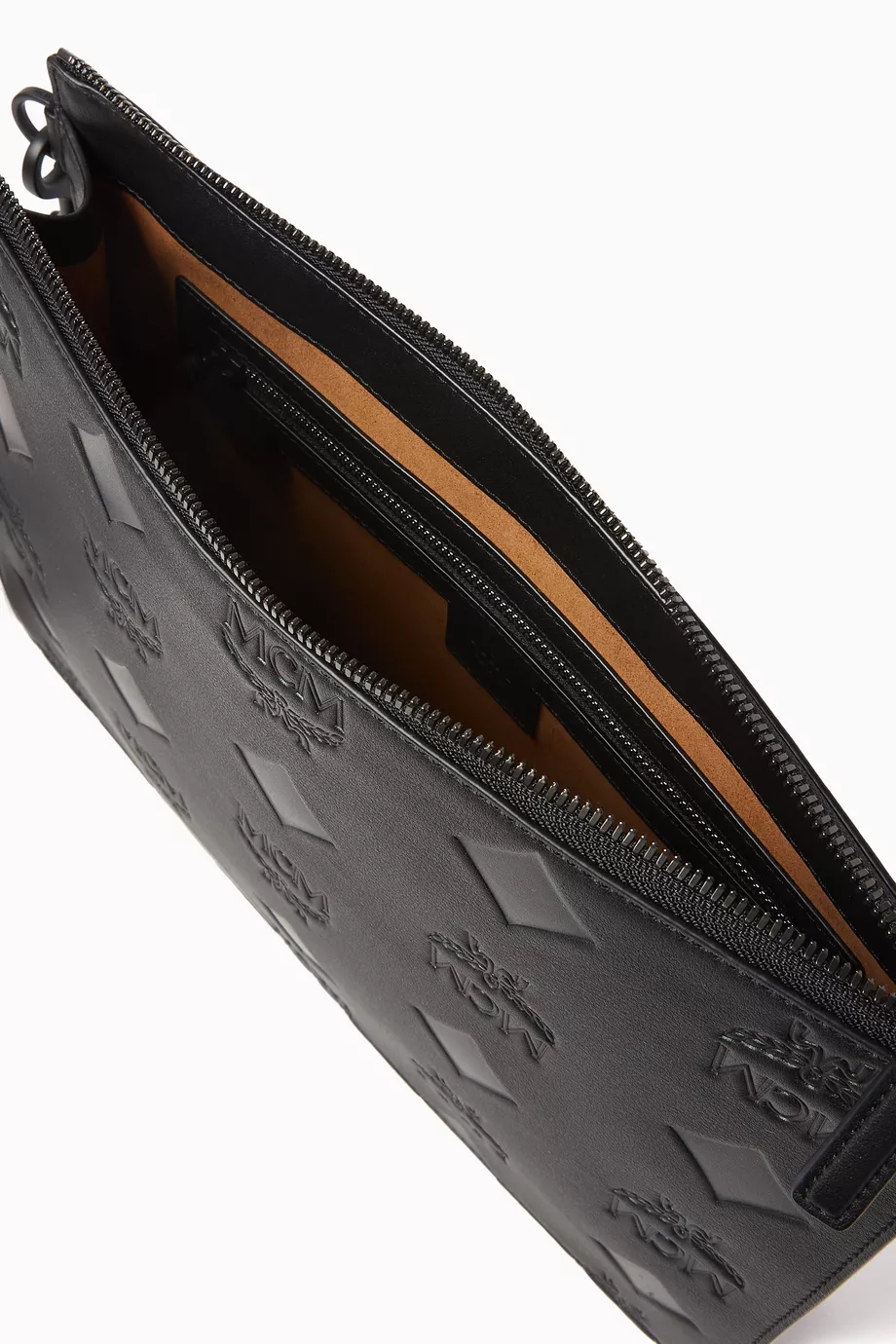 Buy MCM Black Aren Wristlet Zip Pouch in Maxi Monogram Leather For Men Online Ounass Saudi