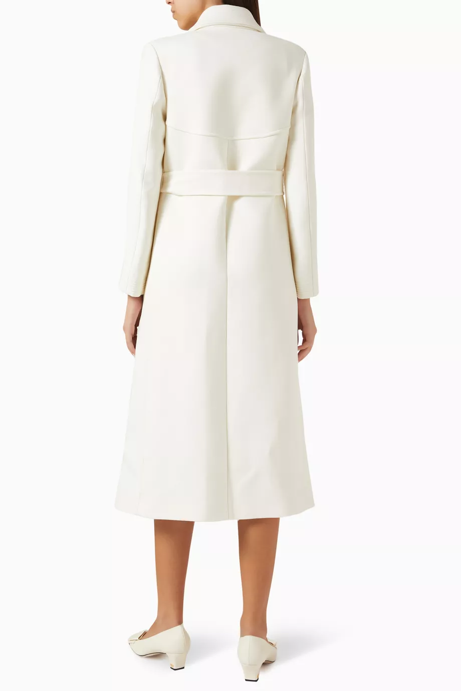 Buy Valentino Garavani White Logo Belted Coat in Virgin Wool