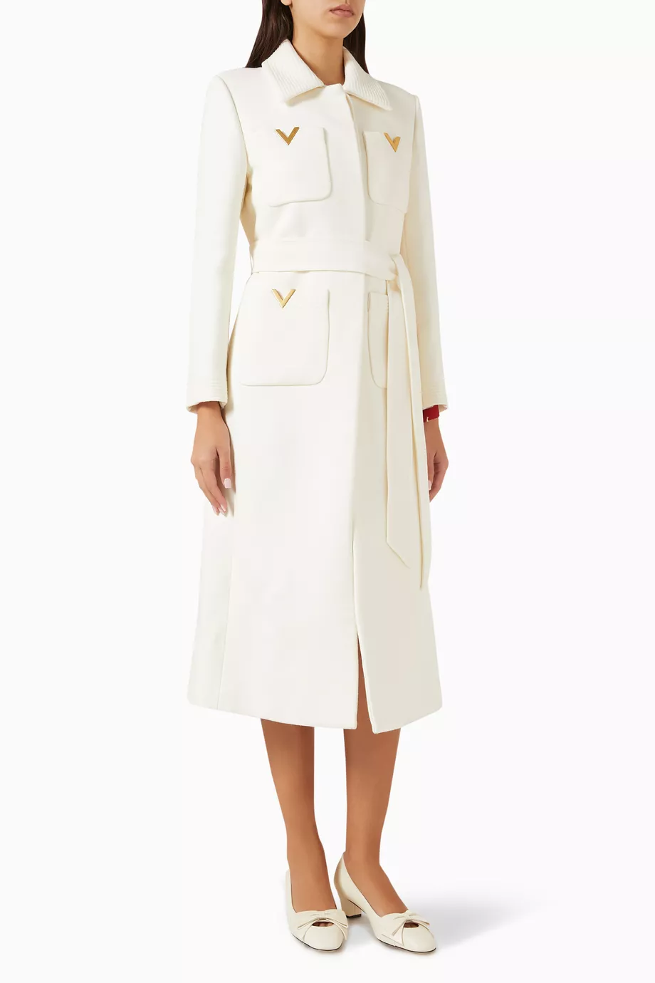 コート VALENTINO WHITE POPLIN OVERCOAT Buy Valentino Garavani White Logo Belted Coat in Virgin Wool