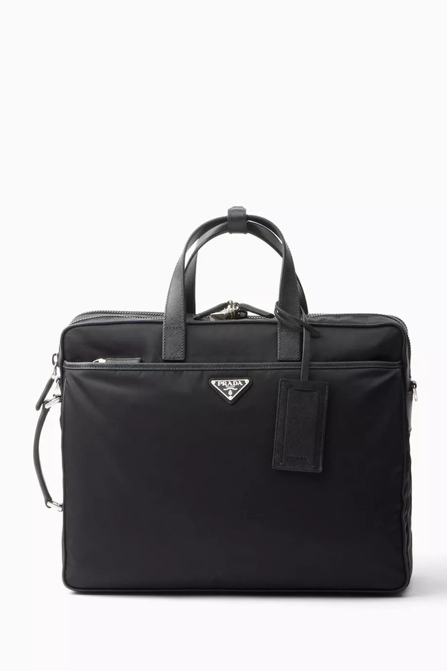 バッグ 736 Prada logo nylon briefcase black Buy Prada Black Two-way Briefcase in Re-Nylon & Saffiano Leather