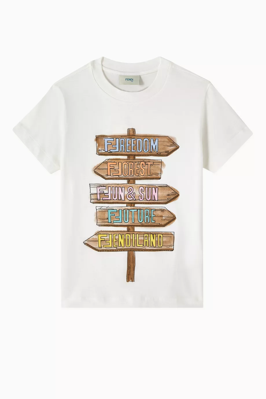Buy Fendi Neutral Printed T shirt in Cotton For Boys Online Ounass Saudi