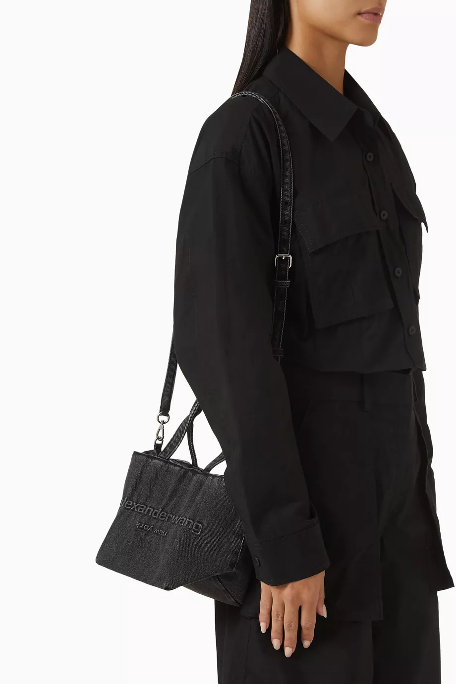 Buy Alexander Wang Grey Small Punch Tote Bag in Denim For