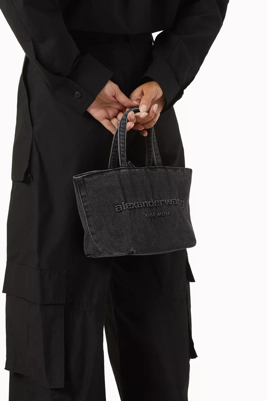 トートバッグ Alexander Wang Aged Denim Grey Punch Tote Punch Tote Bag in Cotton Denim in GREY AGED | alexanderwang®