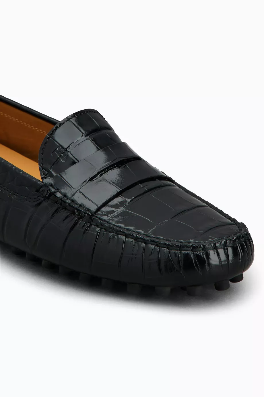 Buy Tod's Black Gommino Driving Loafers in Croc-embossed Leather