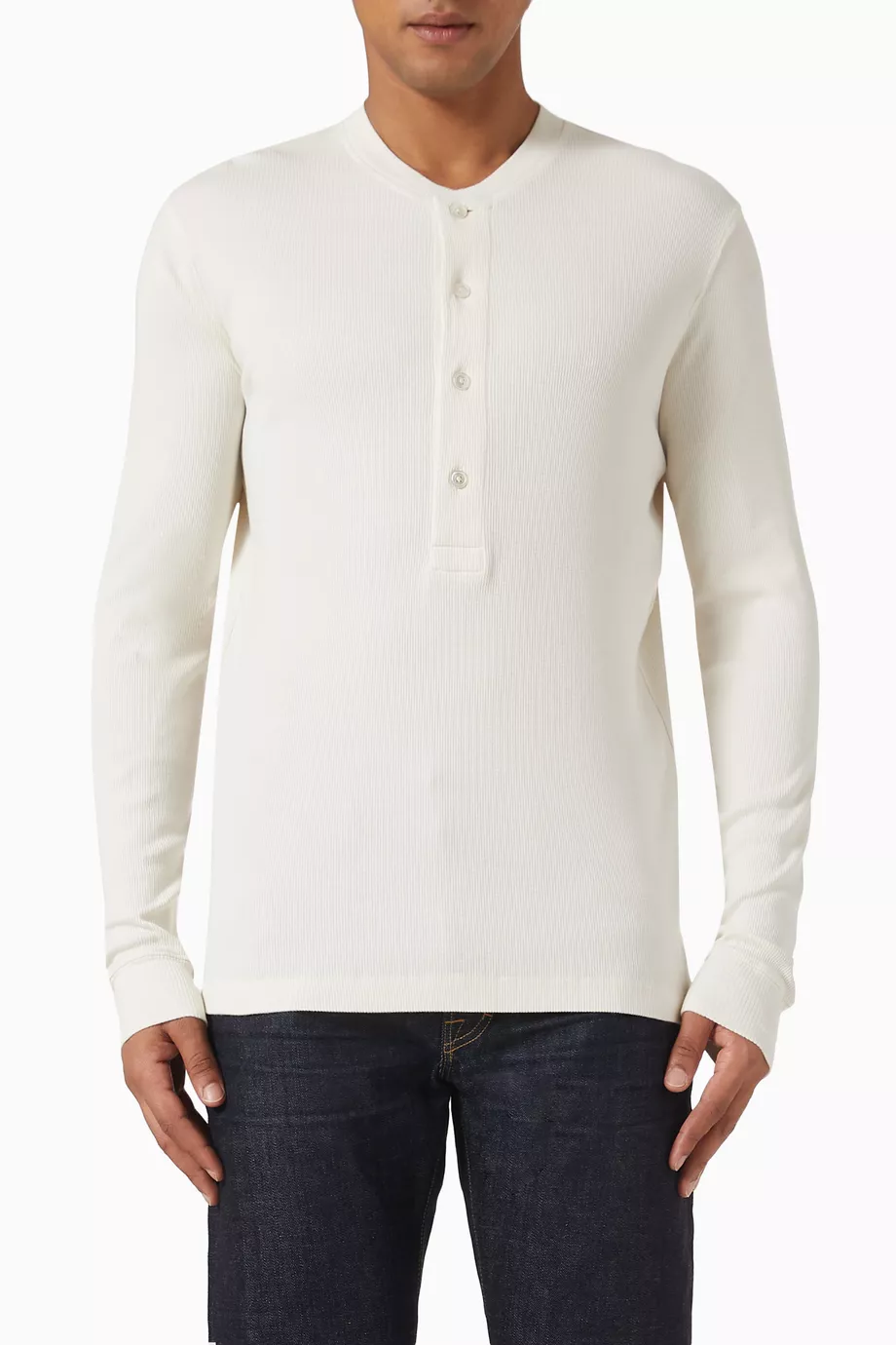 Buy TOM FORD White Ribbed Henley Long-sleeve Top in Lyocell