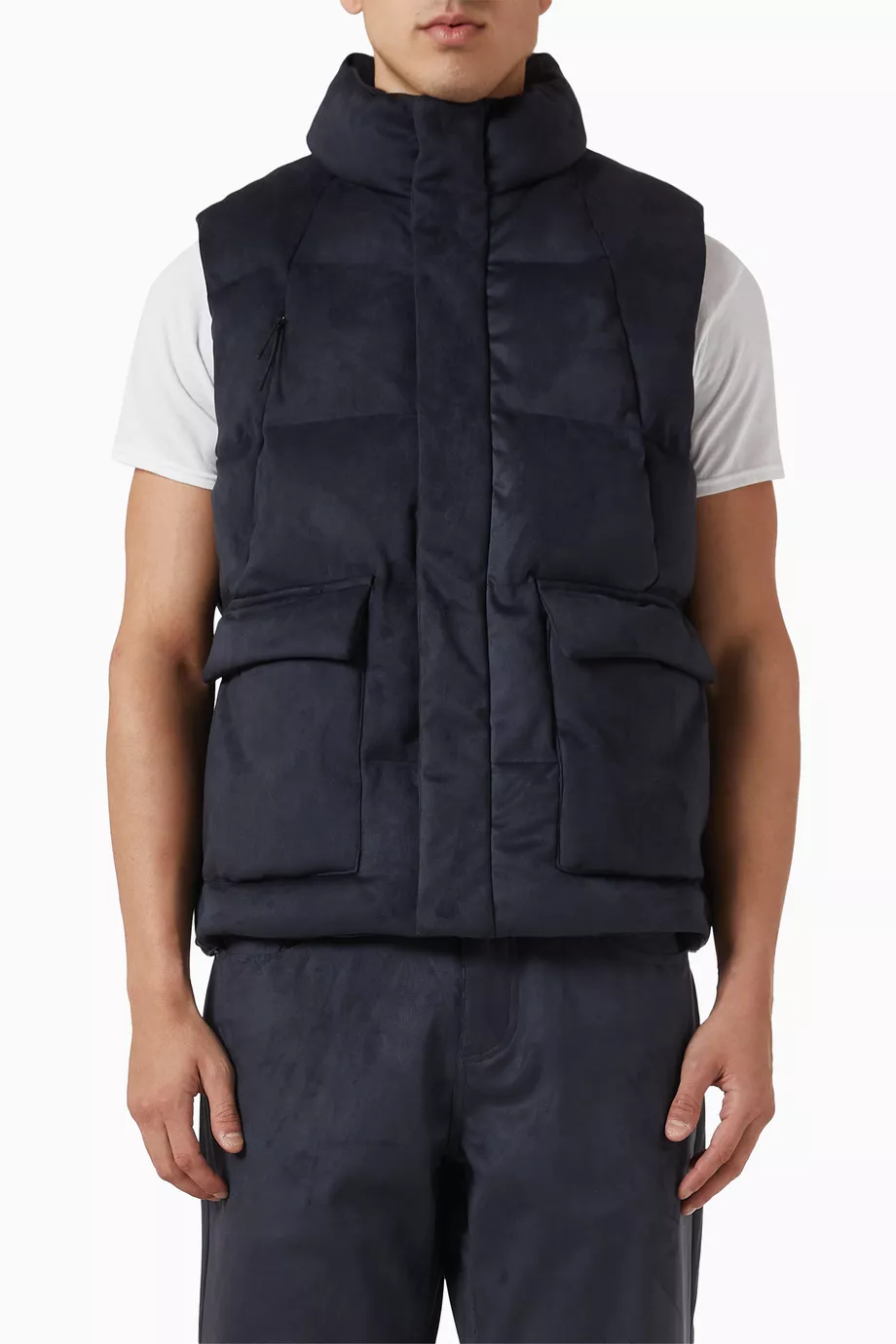 Buy Kith Blue Bonded Midi Vest in Microsuede For Men Online