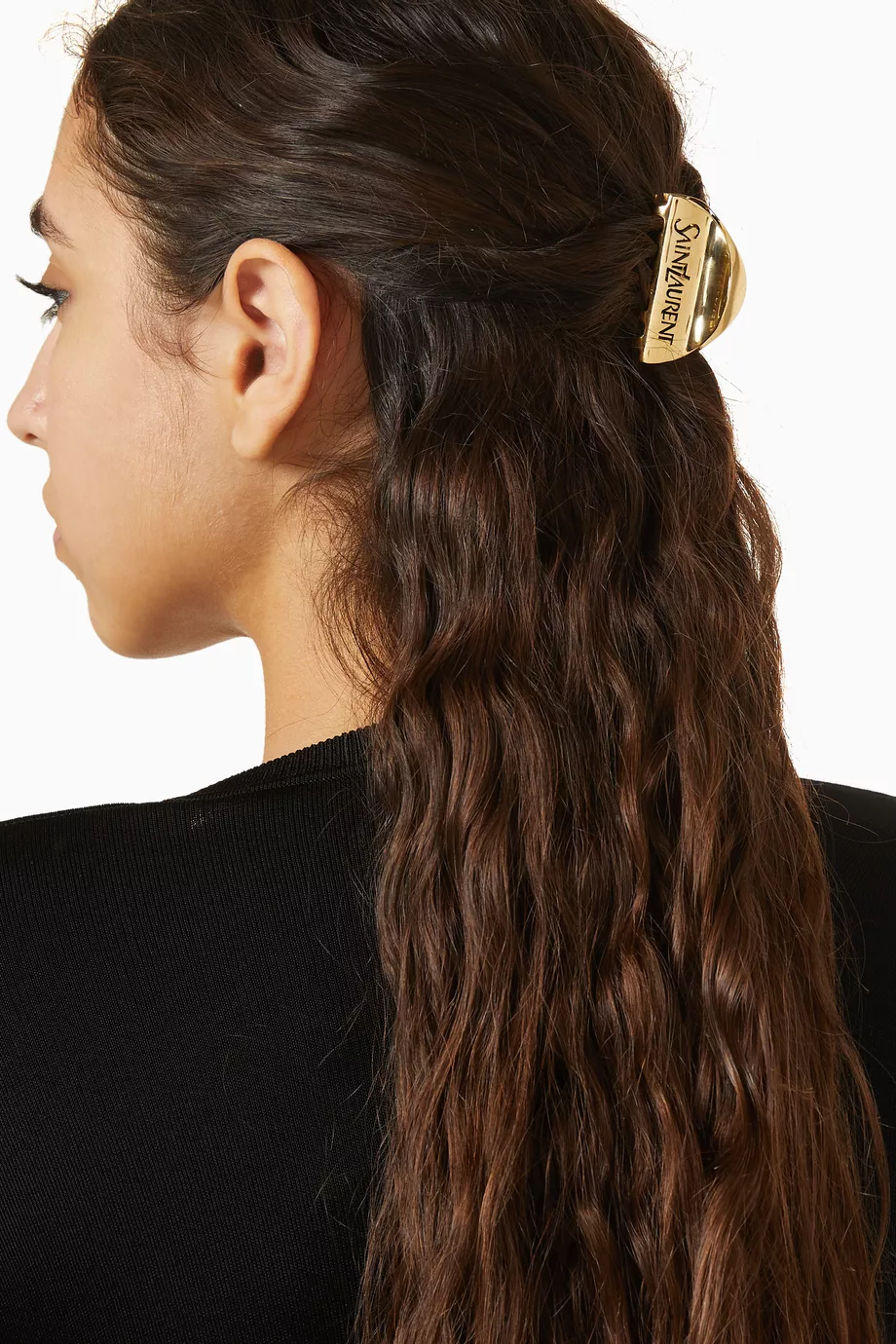 ヘアアクセサリー Saint Laurent Gold Half-Moon Claw Clip With Engraved Buy SAINT LAURENT Gold Half-moon Claw Clip in Metal For