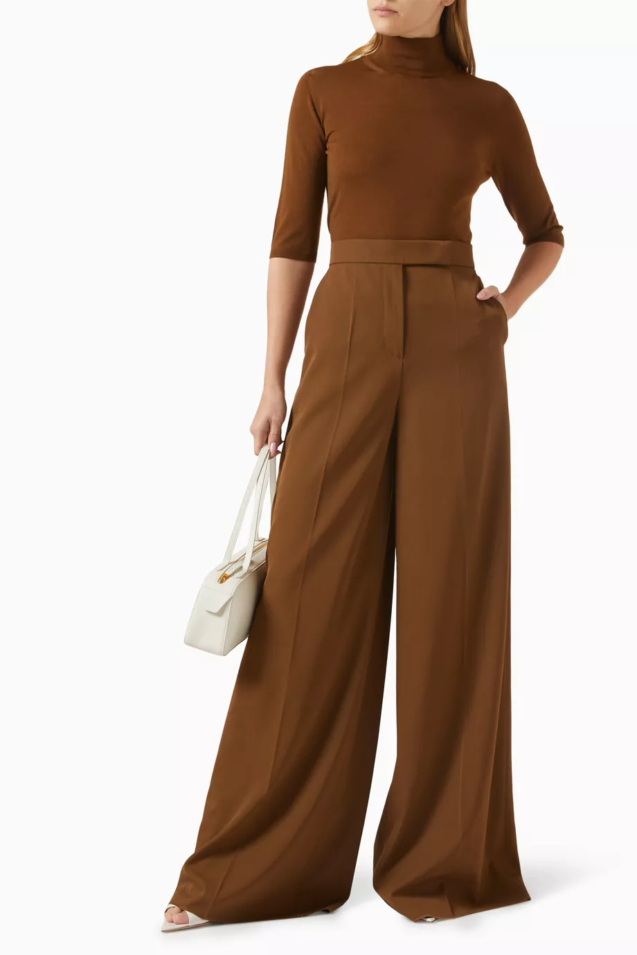 Buy Max Mara Brown Ninfa Wide-leg Pants in Virgin Wool For
