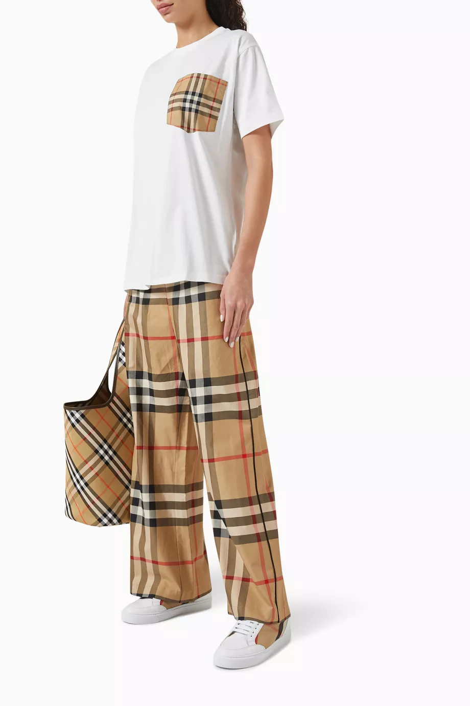 Buy Burberry Neutral Vintage Check Wide-leg Pants in Cotton For Women  Online | Ounass Saudi