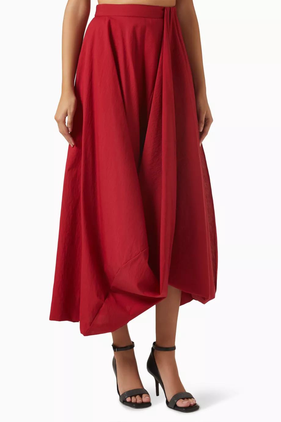 Buy Brunello Cucinelli Red Bubble-hem Maxi Skirt in Cotton