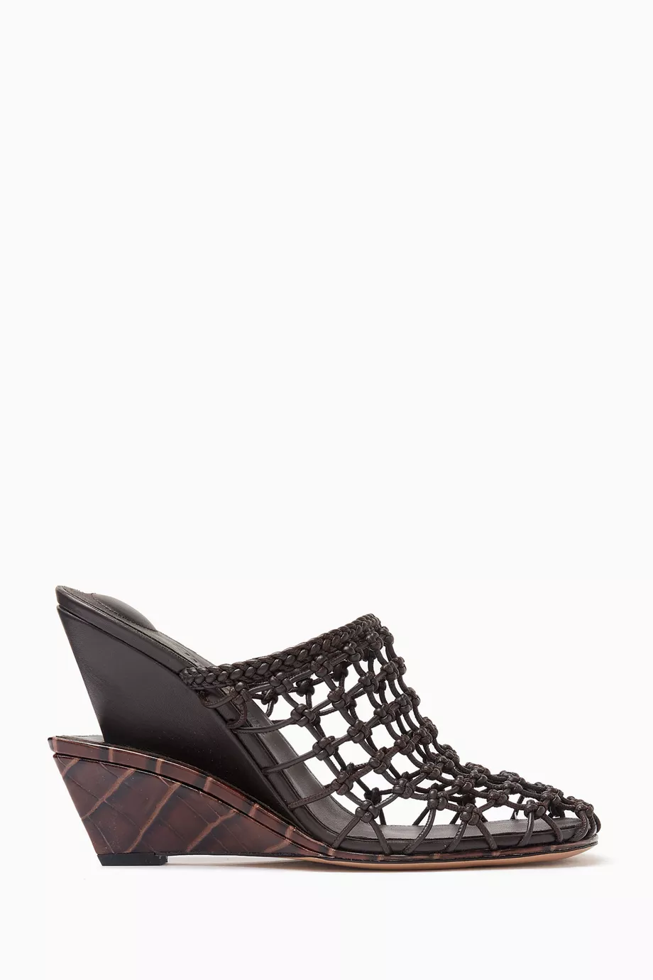 JACQUEMUS◆Double 110 ウーヴンレザーウェッジミュール Double 110 woven leather wedge mules in white - Jacquemus