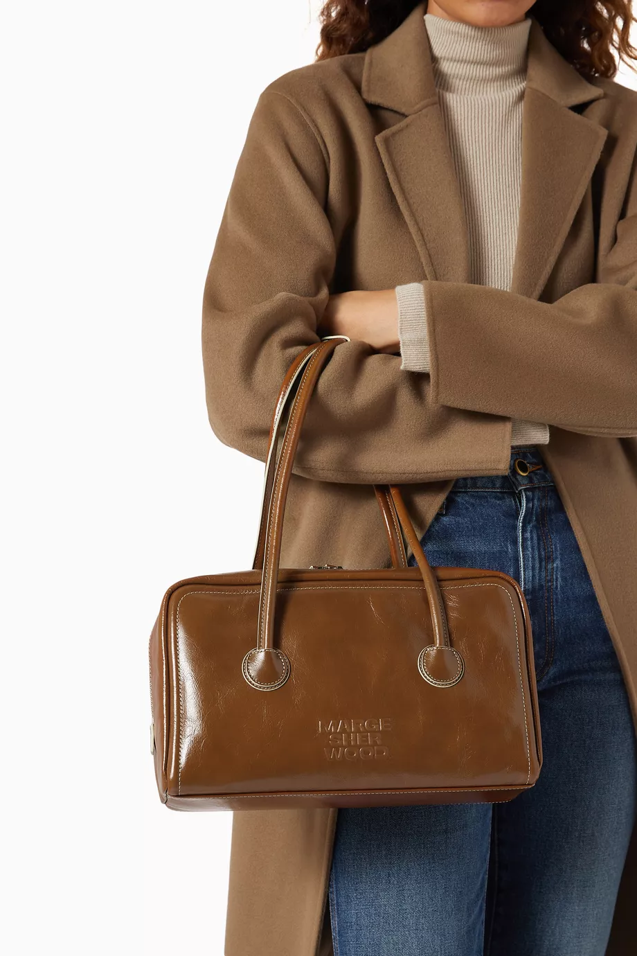 Buy MARGE SHERWOOD Brown Boston Shoulder Bag in Crinkled