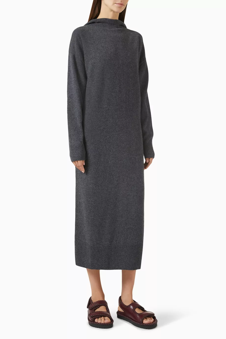 chinese dress ladies Gabriela Hearst - Kurt Knit Pleated Maxi Dress in Burnt Sienna Merino Wool - Burnt Sienna - Xs