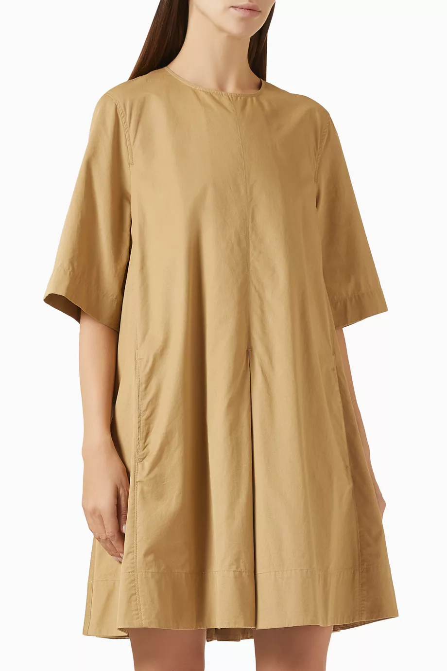Buy COS Neutral Pleated Cotton Mini Dress For Women Online | Ounass Saudi