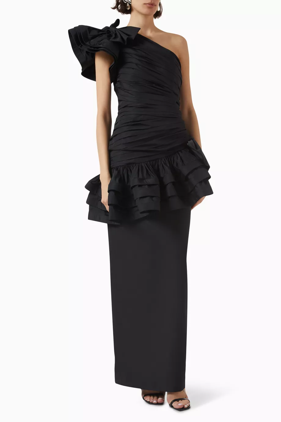 Buy Alessandra Rich Black One-shoulder Maxi Dress in Taffeta