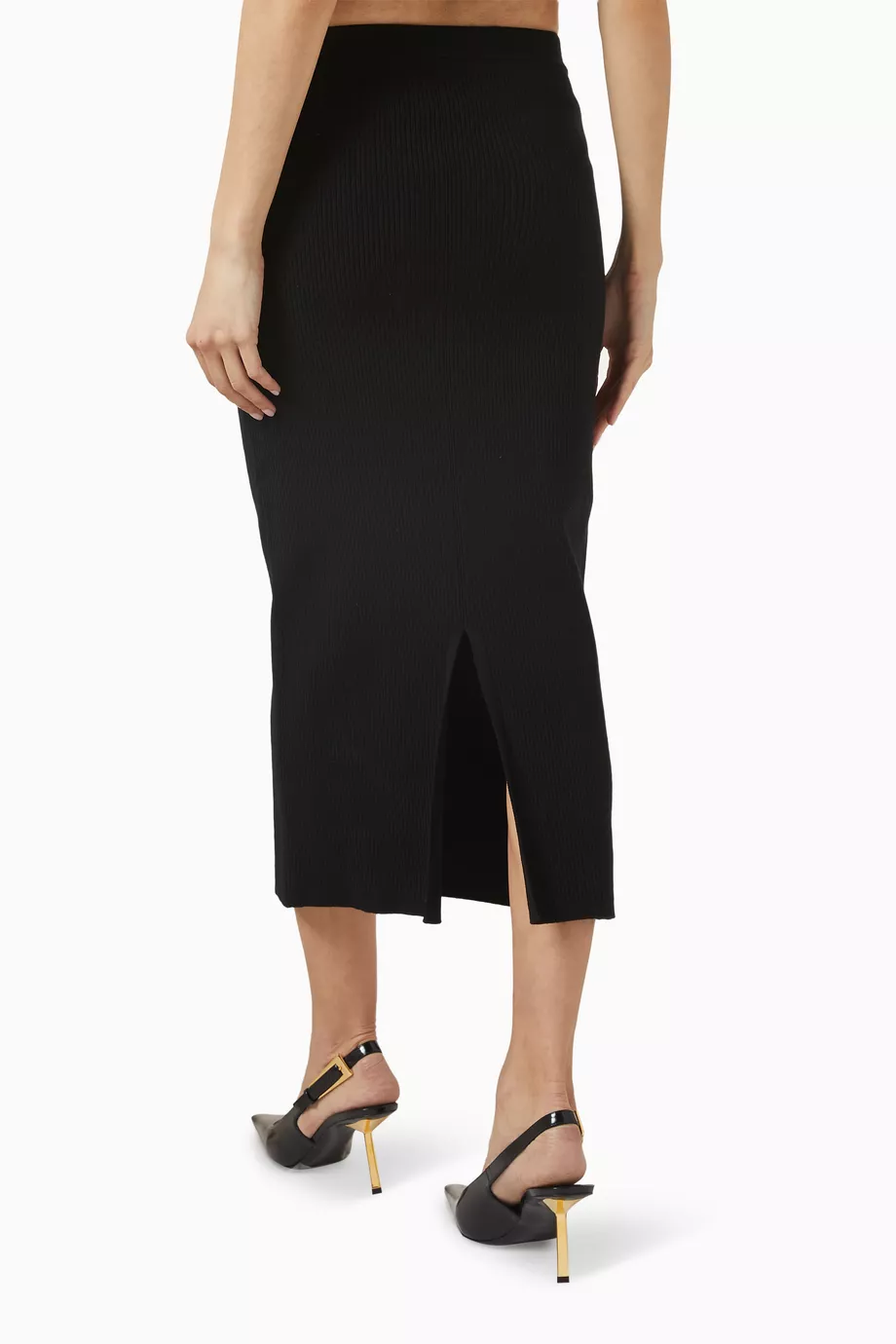 Buy Alessandra Rich Black Knit Midi Skirt in Merino Wool For