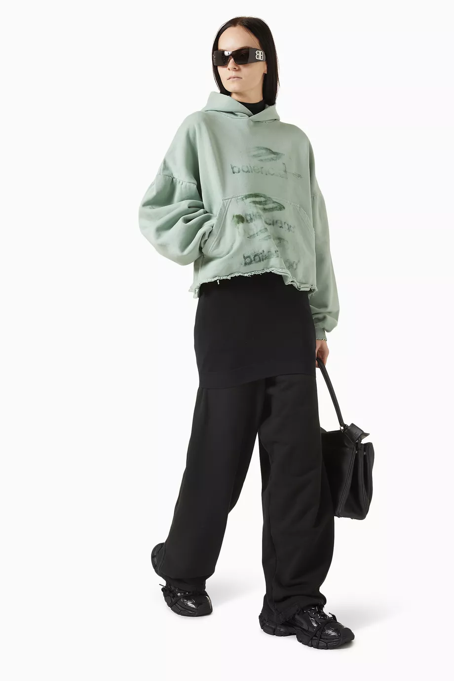 送料込+BALENCIAGA+Diy Imprint Cropped Hoodie Diy Imprint Cropped Hoodie in Black Faded | Balenciaga US