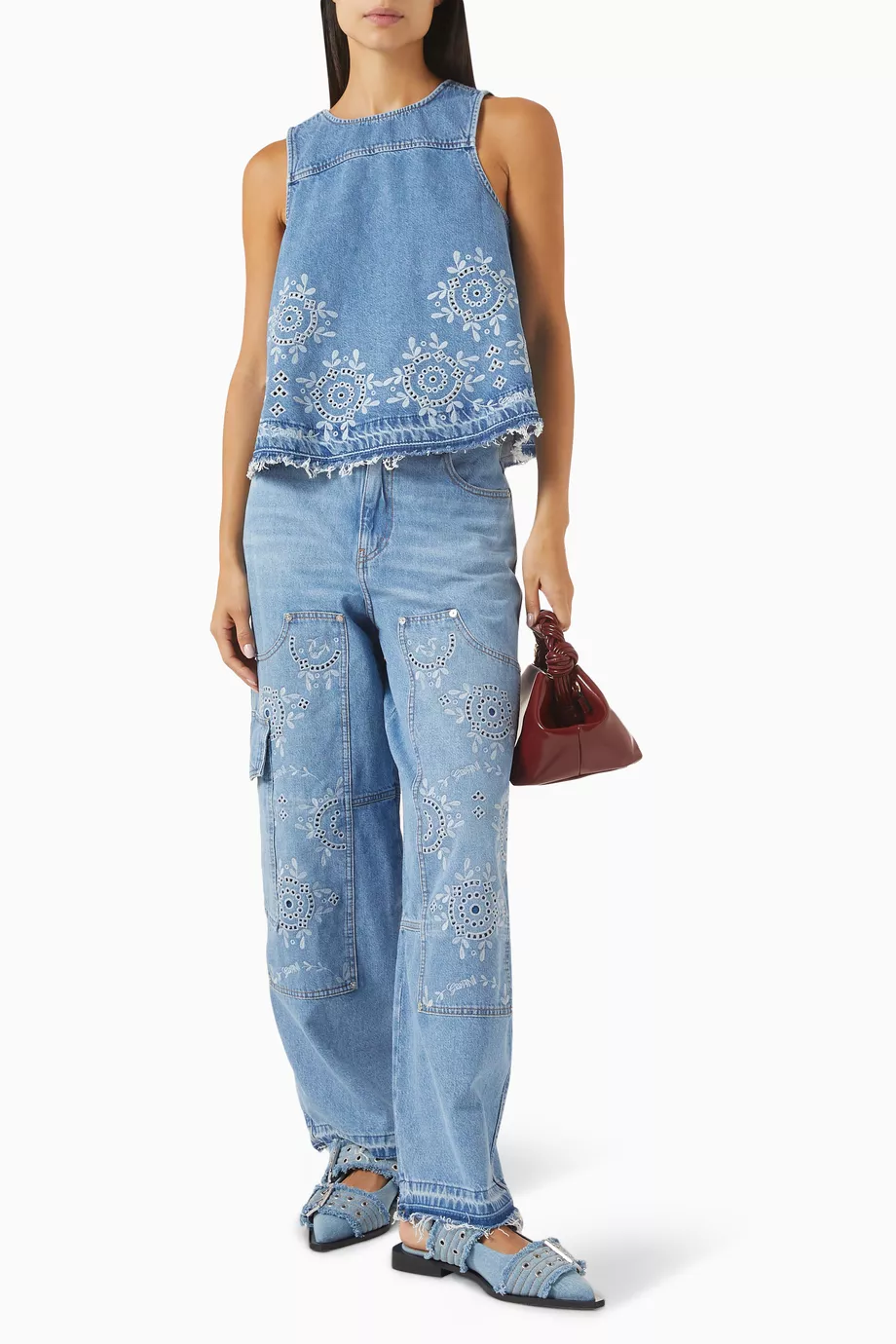 ★送関込み★ GANNI Broderie Anglaise Carpenter Jeans Ganni Broderie Anglaise Carpenter Jeans | Neiman Marcus