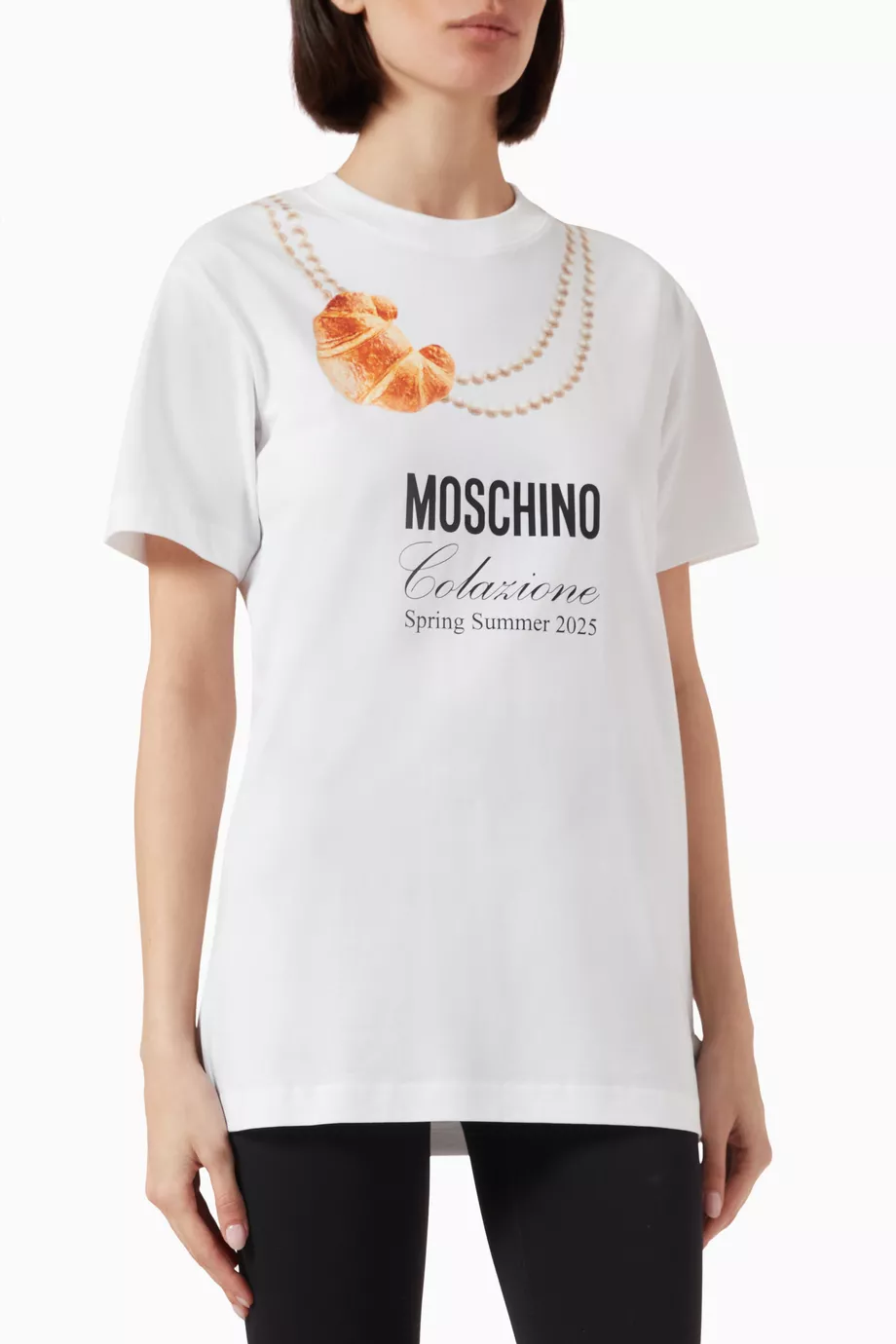 Buy Moschino White Croissant Logo-print T-shirt in Cotton