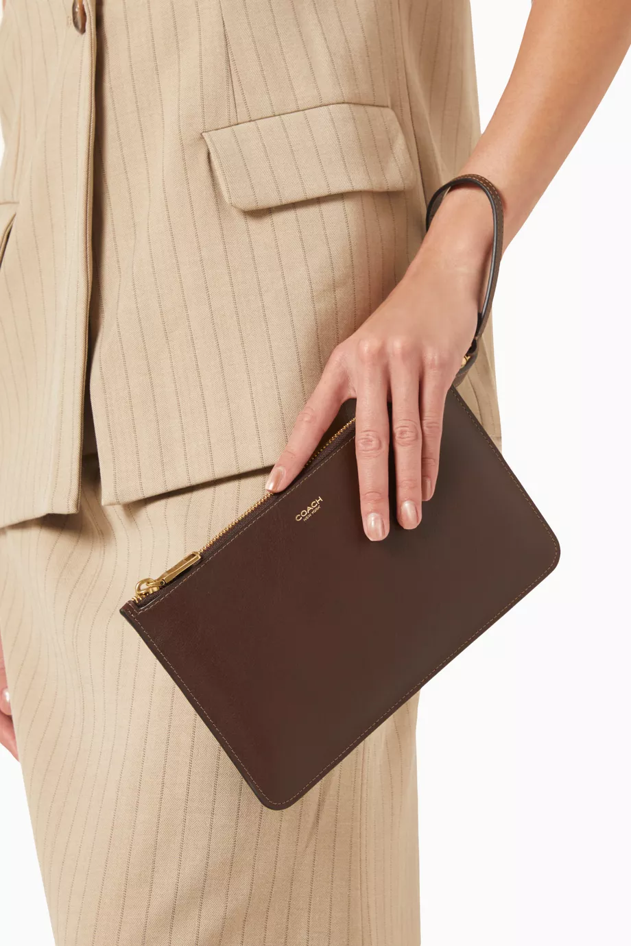 Buy Coach Brown New York Zip Pouch in Leather For Women