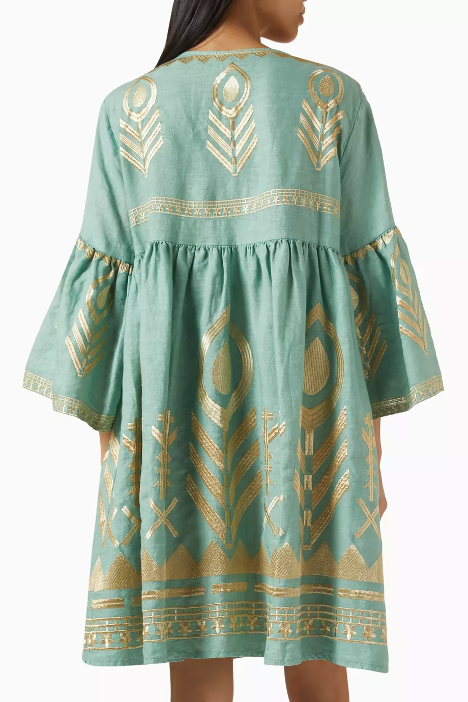 Buy Greek Archaic Kori Green Embroidered Mini Dress in Linen For Women  Online | Ounass Saudi