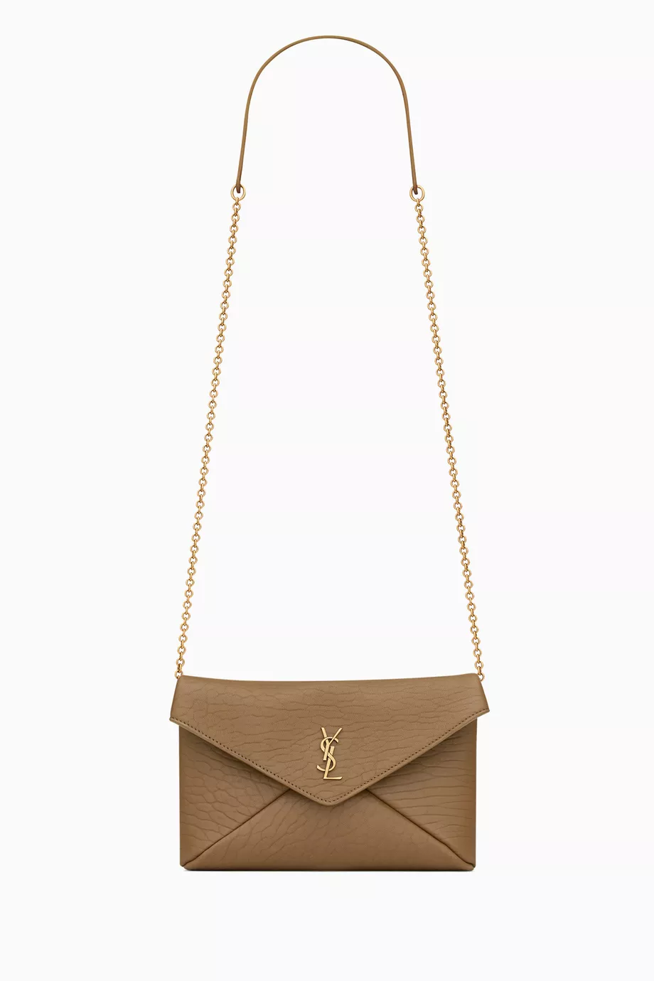 Buy SAINT LAURENT Brown Cassandre Chain Clutch in Lambskin