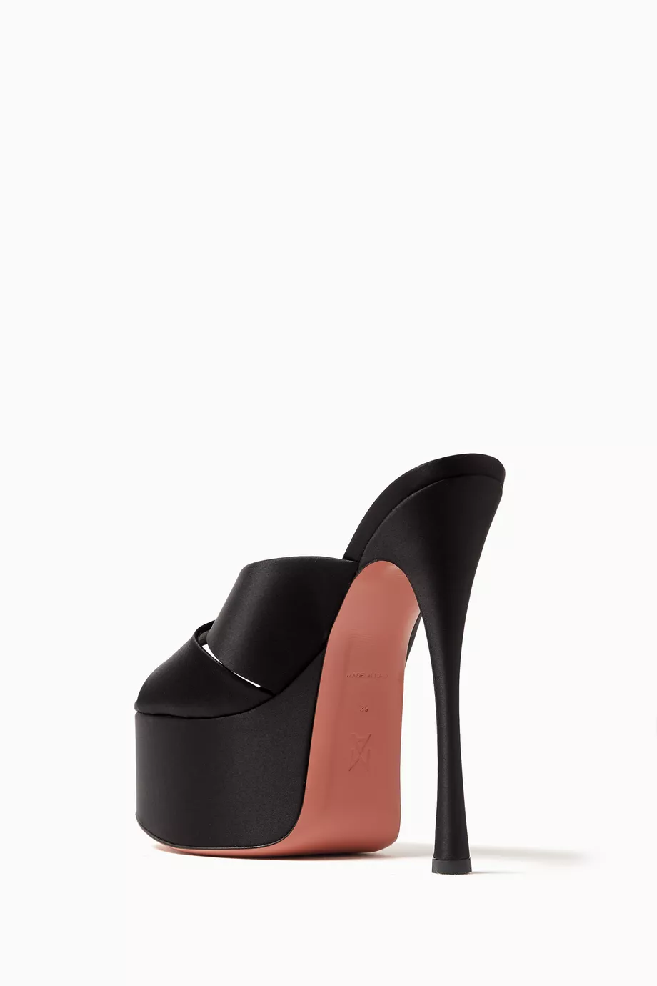 Buy Amina Muaddi Black Salma Platform Mule Sandals in Satin