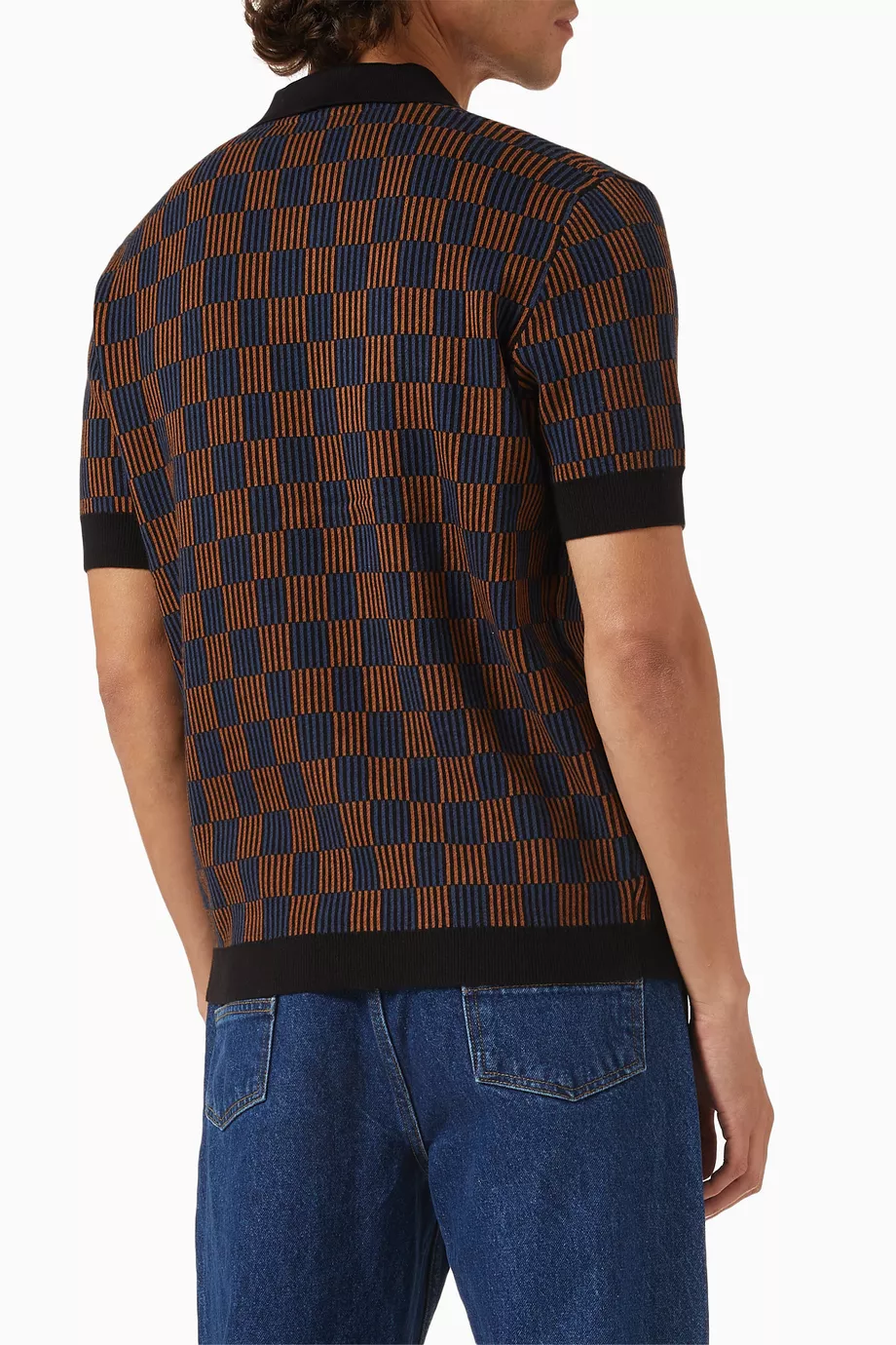 Buy Percival Brown Martini Polo Shirt in Checkerboard Knitted