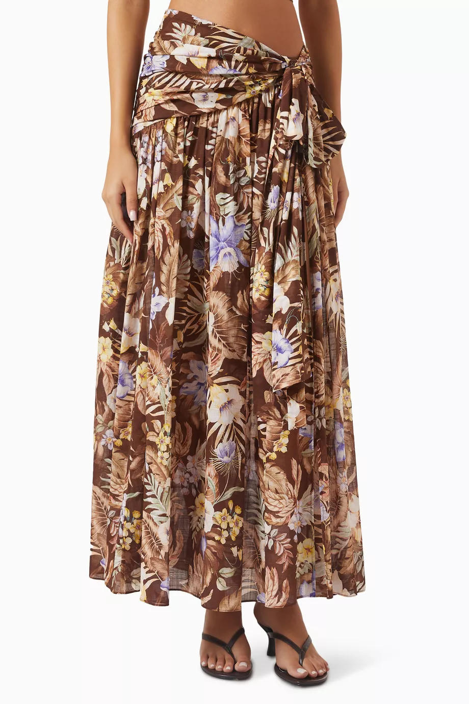 Buy Zimmermann Brown Coco Bow Maxi Skirt in Cotton For Women