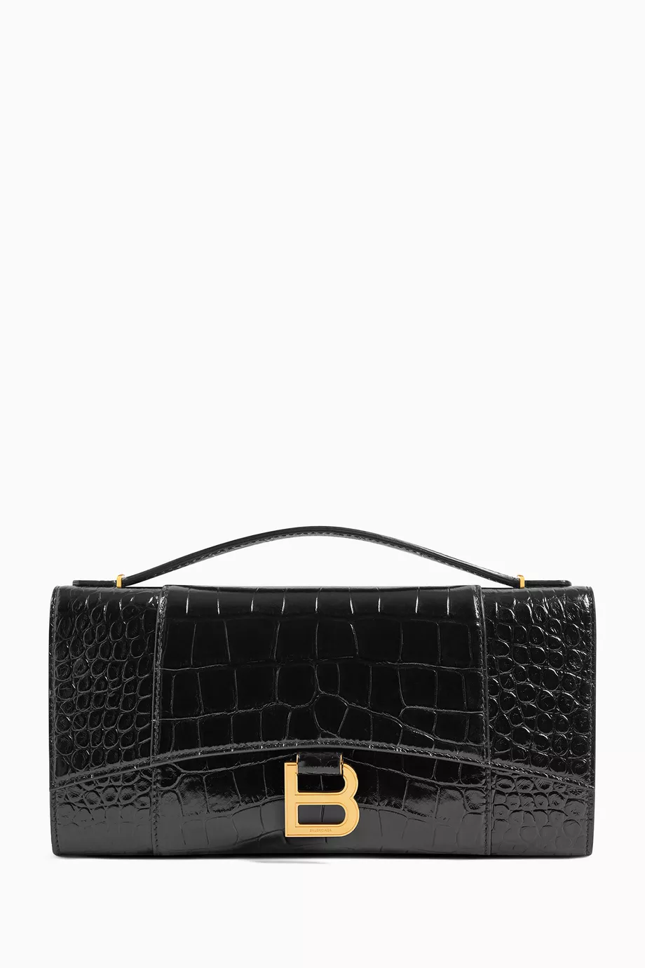 Buy Balenciaga Black Hourglass Pochette Top-handle Bag in Croc