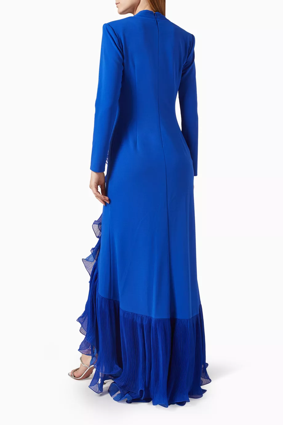 【Tadashi Shoji】MALONE CASCADING RUFFLE GOWN Terra Fringe Sleeve Crepe Gown | Tadashi Shoji