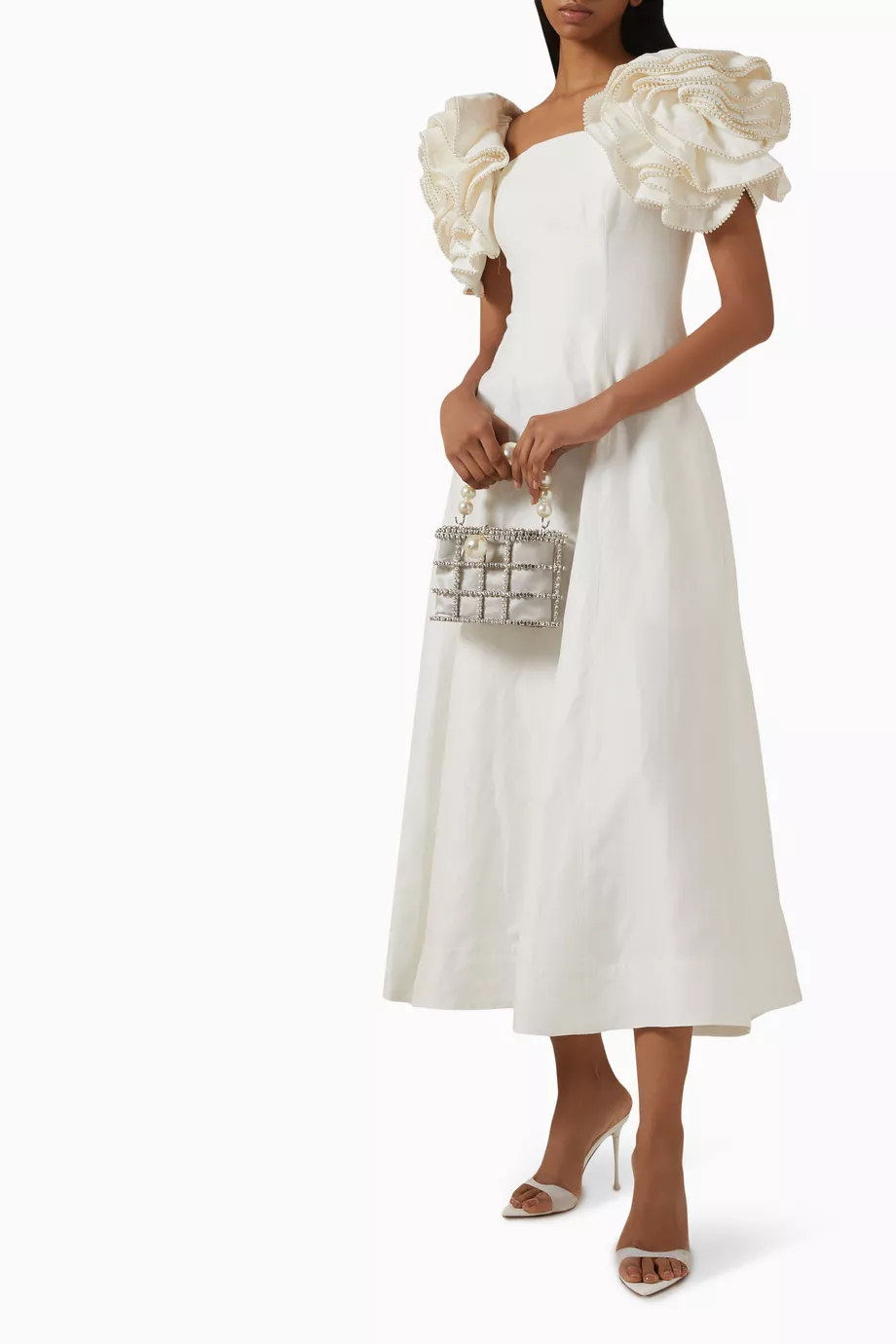Buy Aje White Twyla Flower-sleeve Midi Dress For Women Online | Ounass Saudi