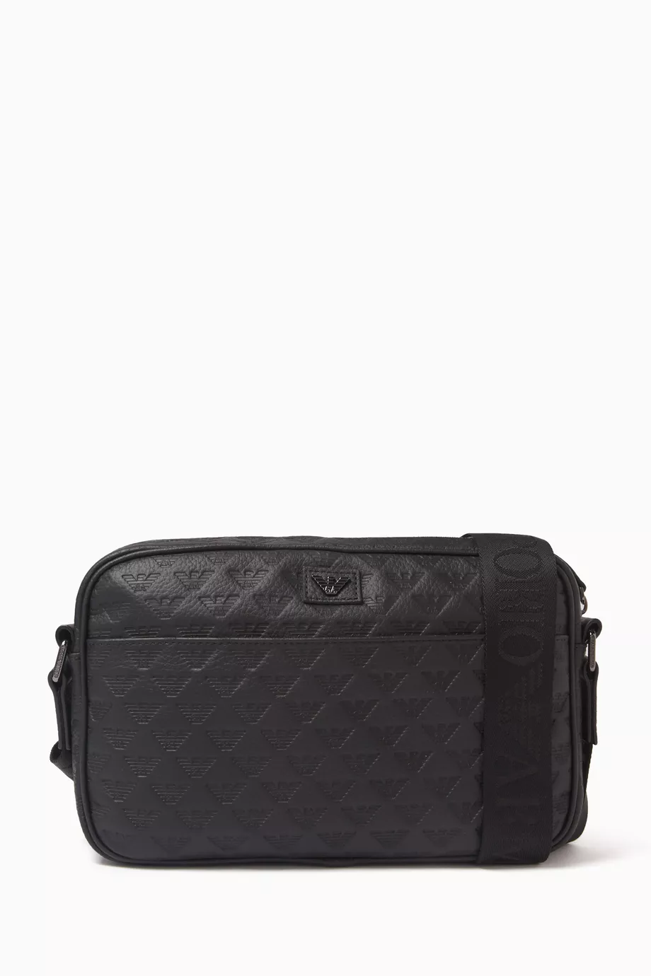 Buy Emporio Armani Black Crossbody Bag in Logo-embossed Leather